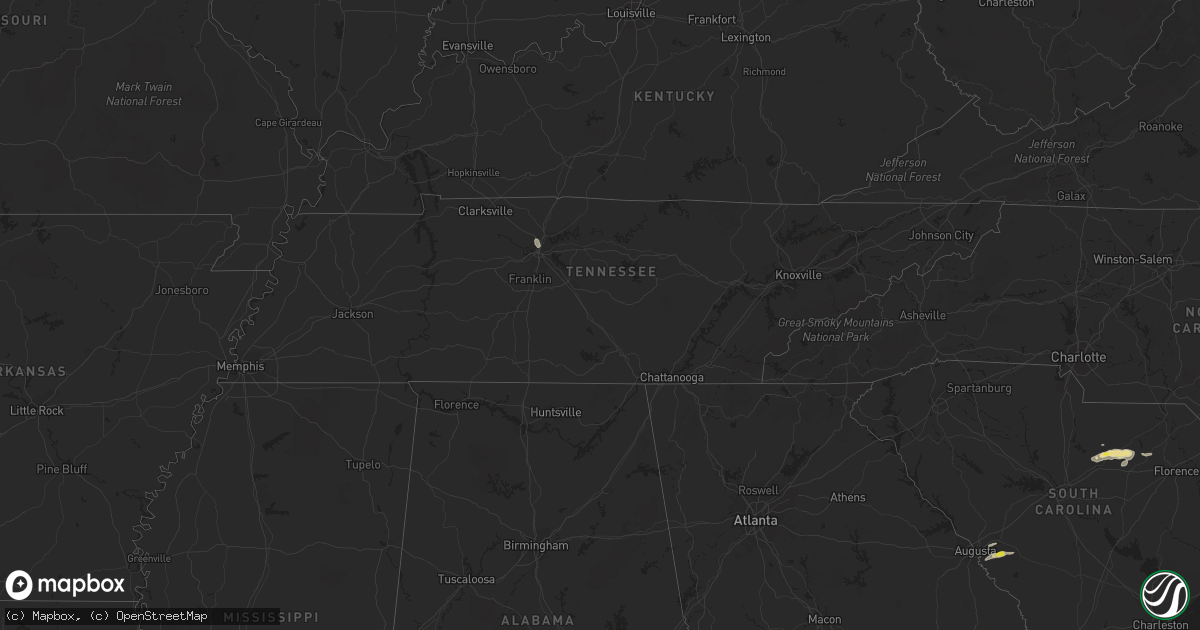 Hail map in Tennessee on August 31, 2017