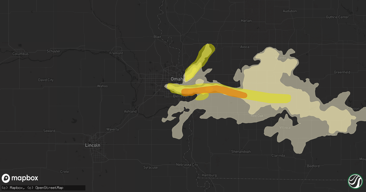 Hail map in Bellevue, NE on August 31, 2018