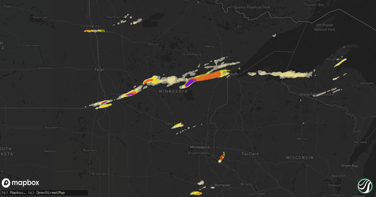 Hail map in Minnesota on August 31, 2018
