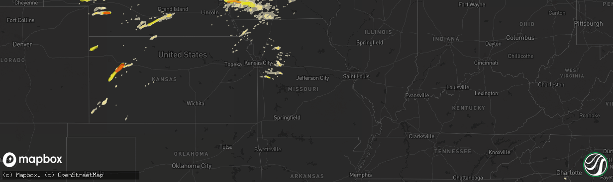 Hail map in Missouri on August 31, 2018