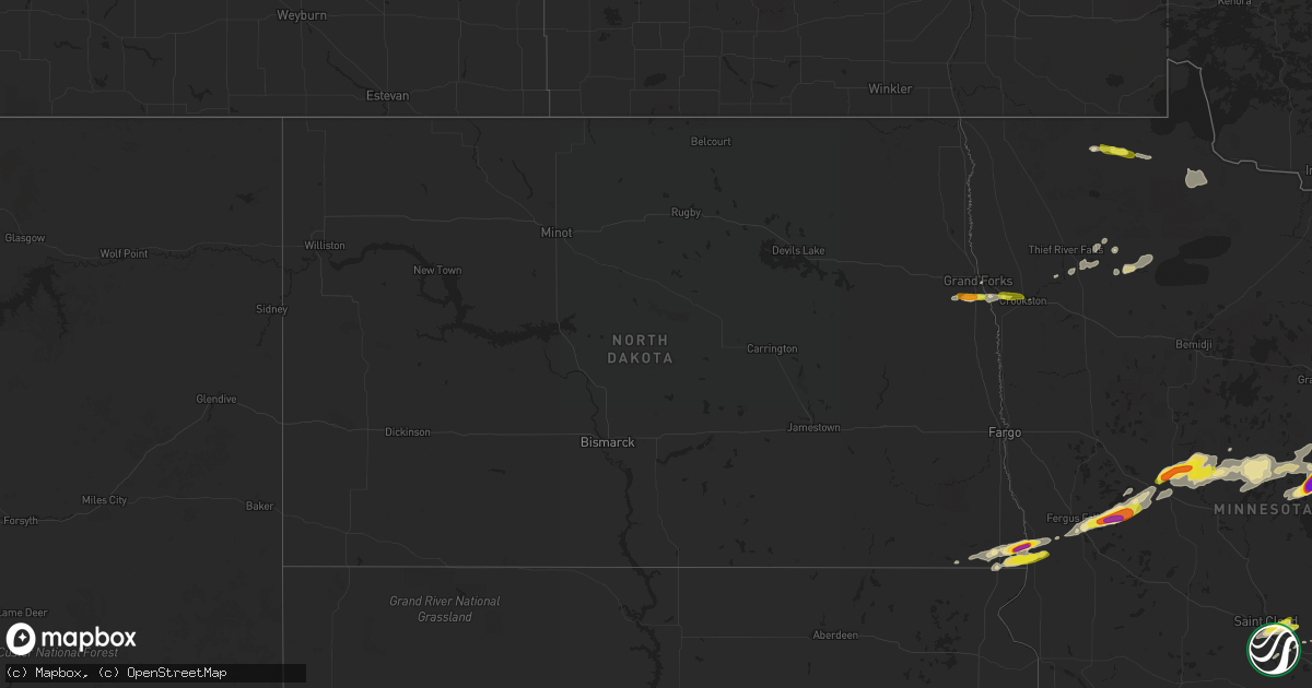 Hail map in North Dakota on August 31, 2018