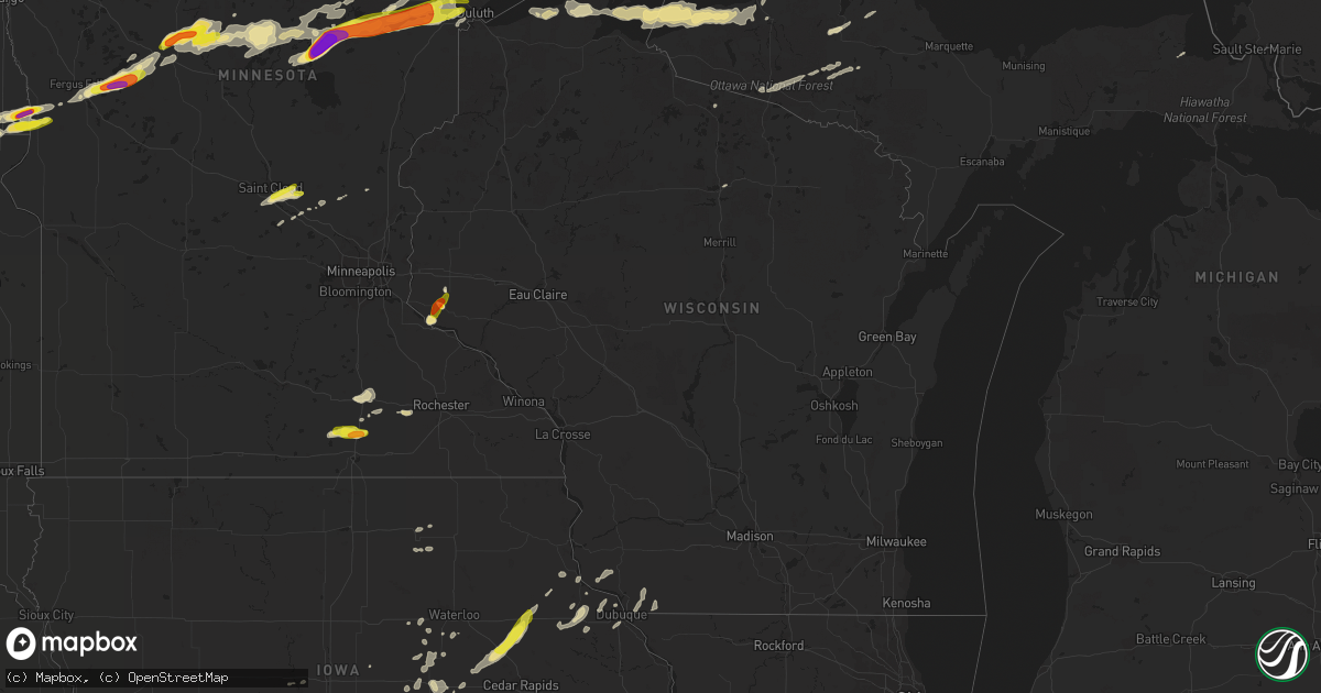Hail map in Wisconsin on August 31, 2018