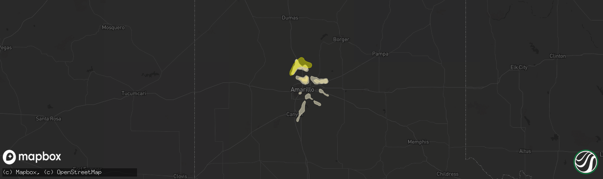 Hail map in Amarillo, TX on August 31, 2019