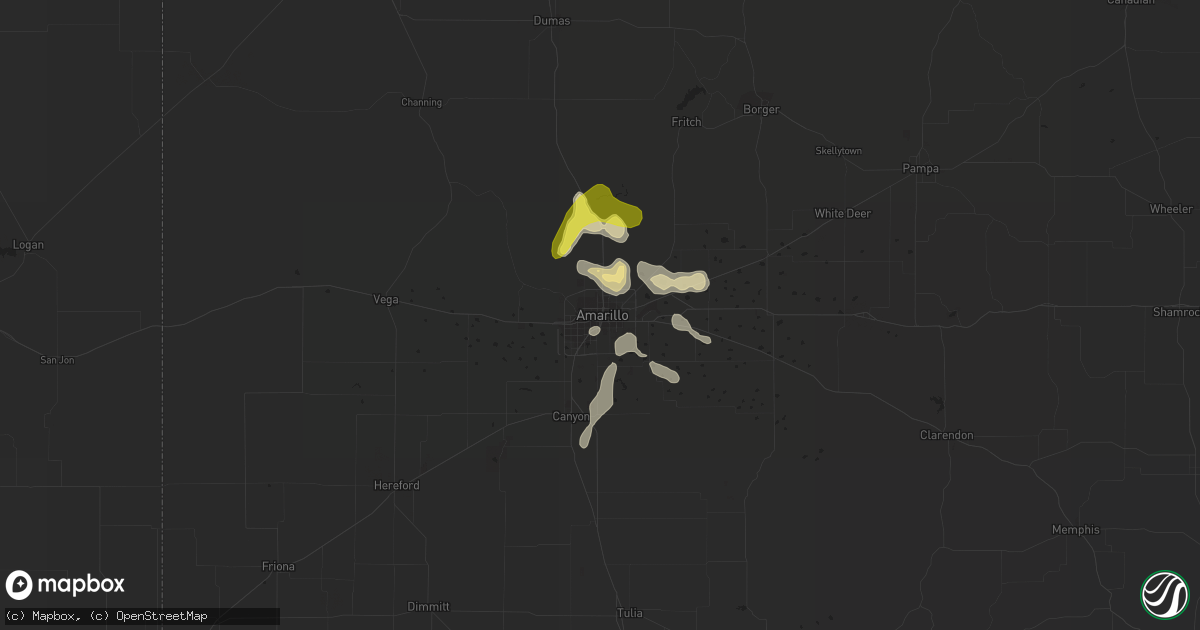 Hail map in Amarillo, TX on August 31, 2019