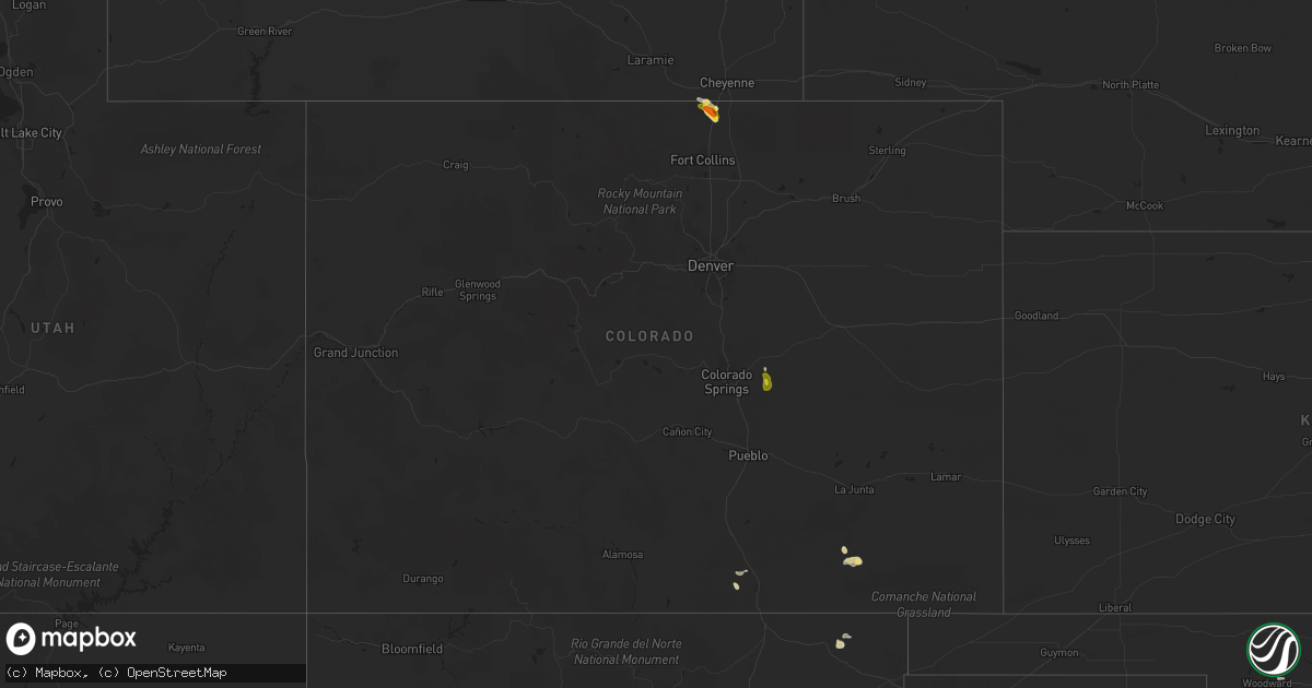 Hail map in Colorado on August 31, 2019