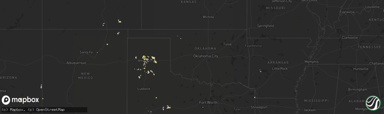 Hail map in Oklahoma on August 31, 2019