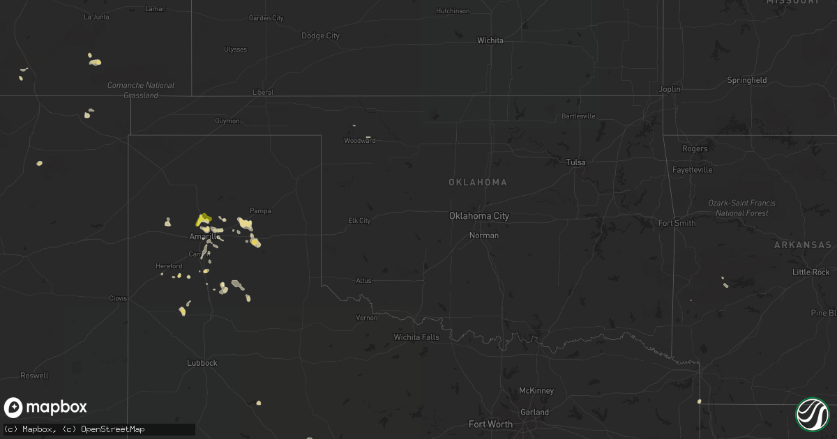 Hail map in Oklahoma on August 31, 2019