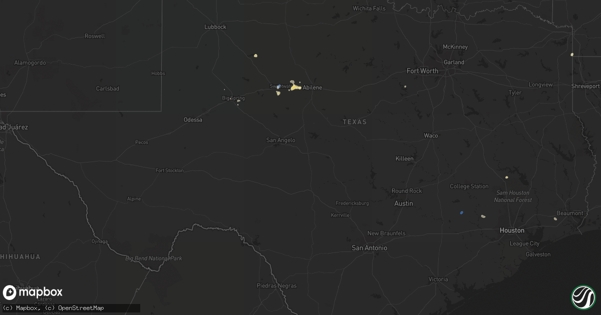 Hail map in Texas on August 31, 2019
