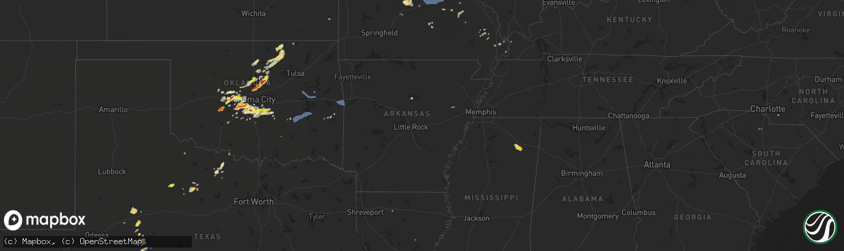 Hail map in Arkansas on August 31, 2020