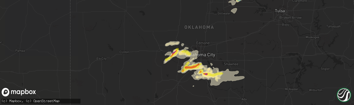 Hail map in El Reno, OK on August 31, 2020