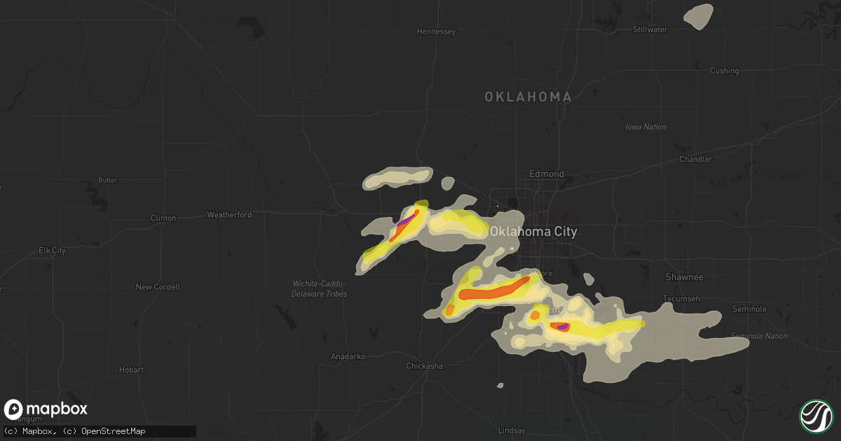 Hail map in El Reno, OK on August 31, 2020
