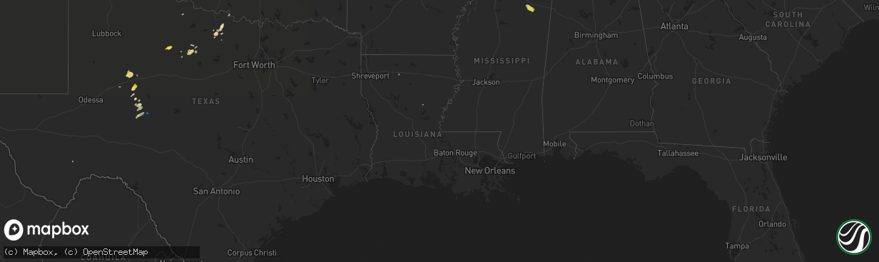 Hail map in Louisiana on August 31, 2020