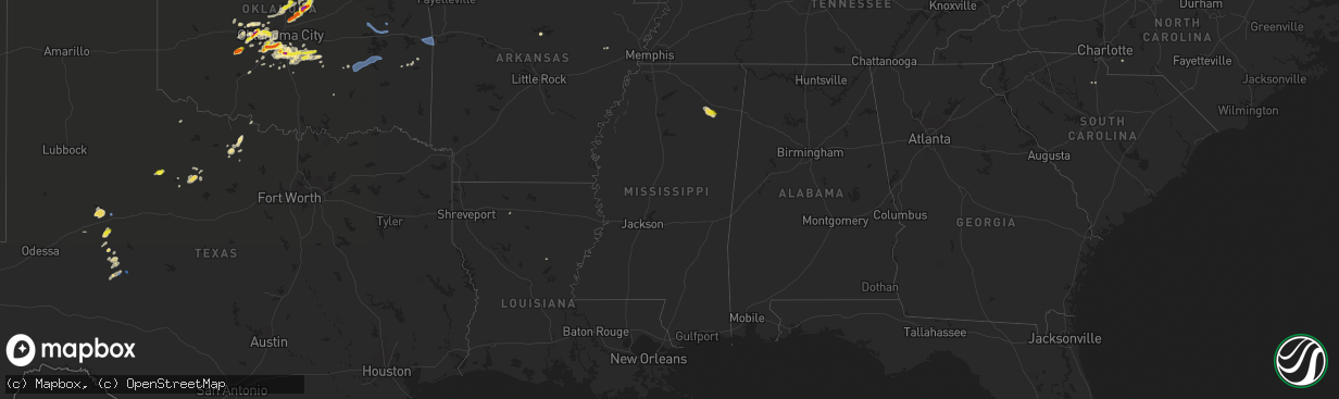 Hail map in Mississippi on August 31, 2020