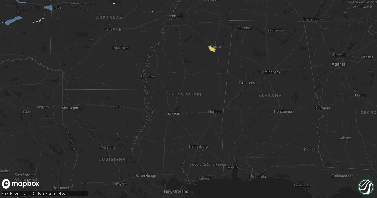 Hail map in Mississippi on August 31, 2020