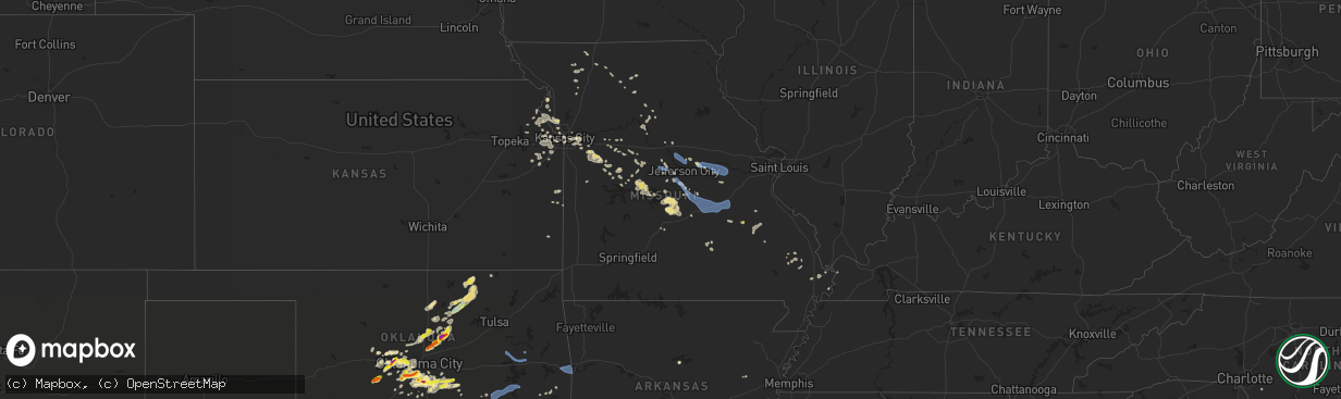 Hail map in Missouri on August 31, 2020