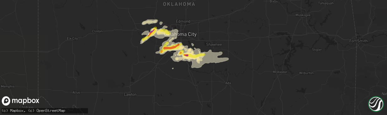 Hail map in Noble, OK on August 31, 2020