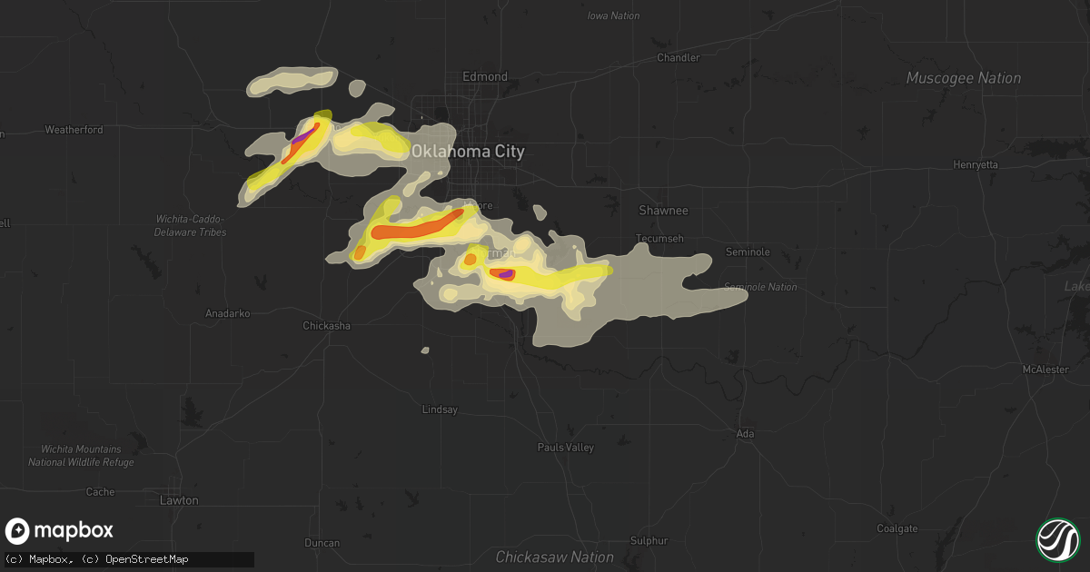 Hail map in Noble, OK on August 31, 2020