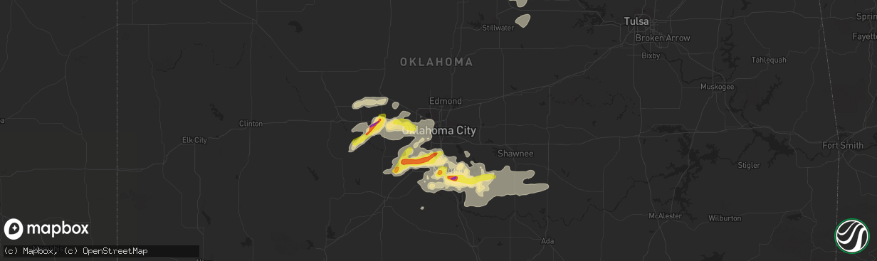 Hail map in Oklahoma City, OK on August 31, 2020