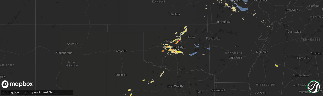 Hail map in Oklahoma on August 31, 2020