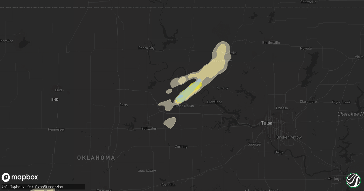 Hail map in Pawnee, OK on August 31, 2020