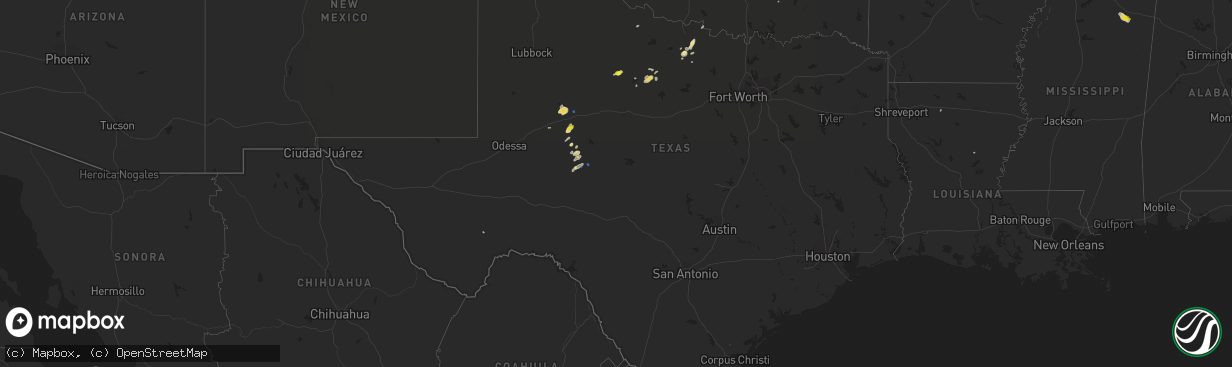 Hail map in Texas on August 31, 2020