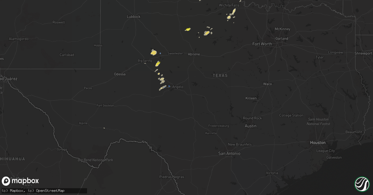 Hail map in Texas on August 31, 2020