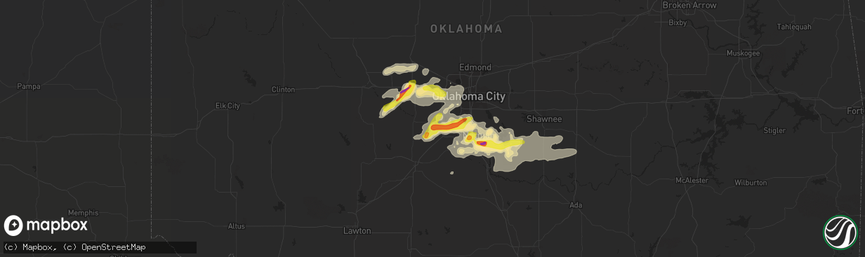 Hail map in Tuttle, OK on August 31, 2020