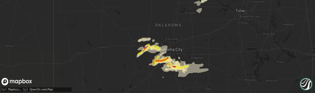 Hail map in Yukon, OK on August 31, 2020