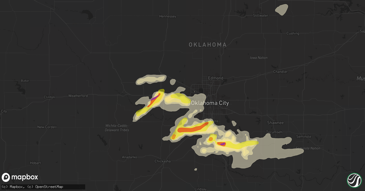 Hail map in Yukon, OK on August 31, 2020