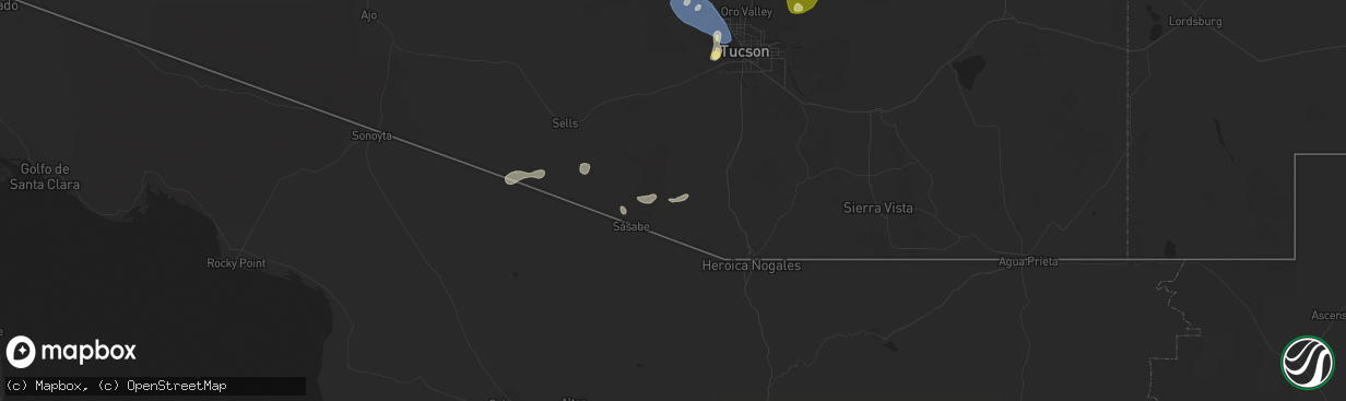 Hail map in Arivaca, AZ on August 31, 2023