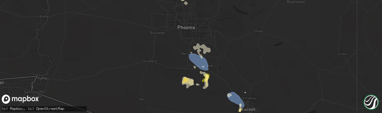 Hail map in Maricopa, AZ on August 31, 2023