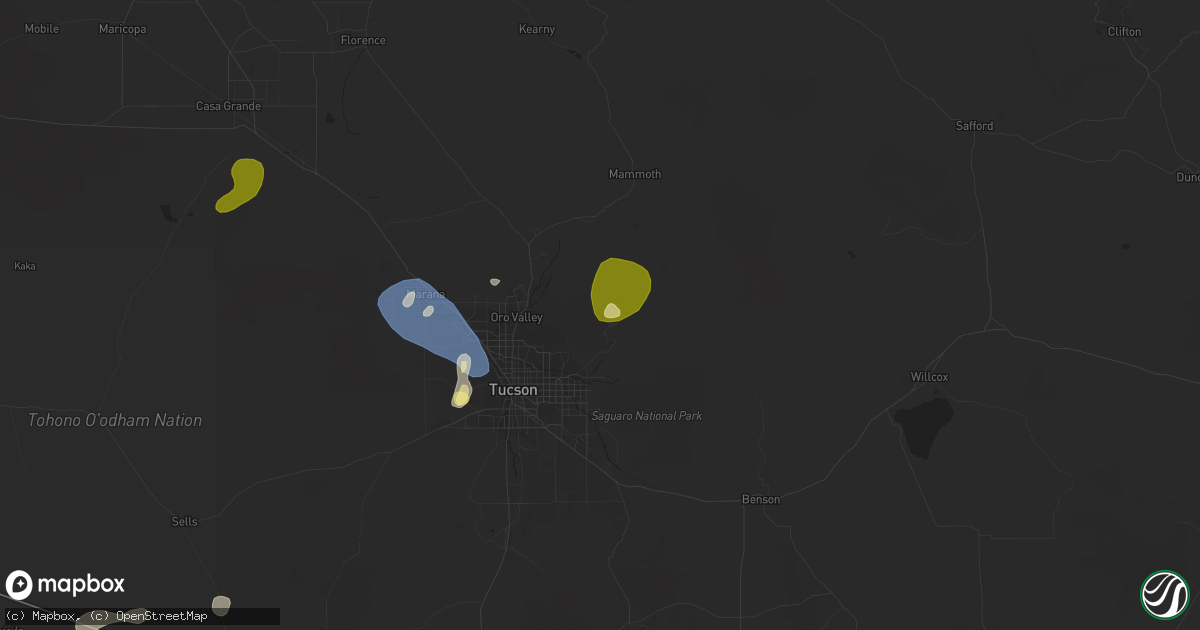 Hail map in Mount Lemmon, AZ on August 31, 2023