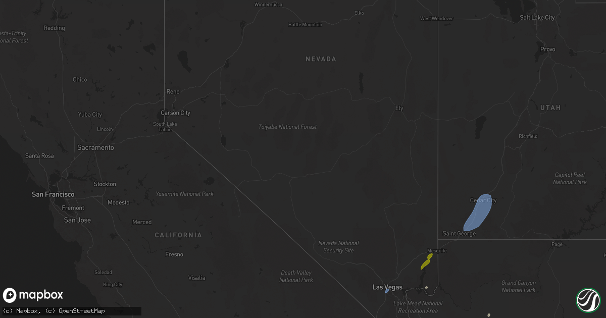 Hail map in Nevada on August 31, 2023