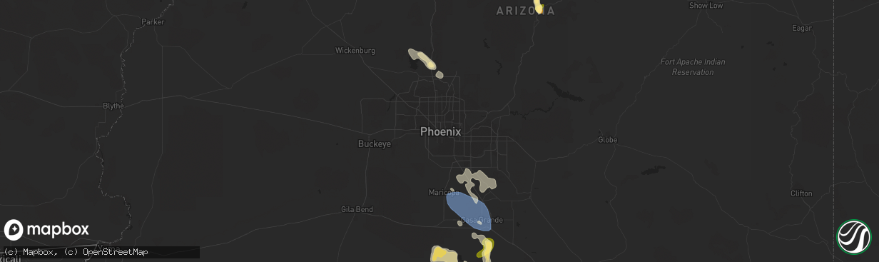 Hail map in Phoenix, AZ on August 31, 2023