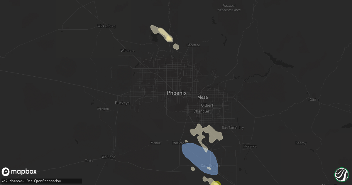 Hail map in Phoenix, AZ on August 31, 2023