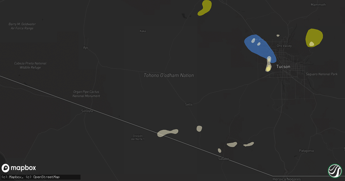 Hail map in Sells, AZ on August 31, 2023