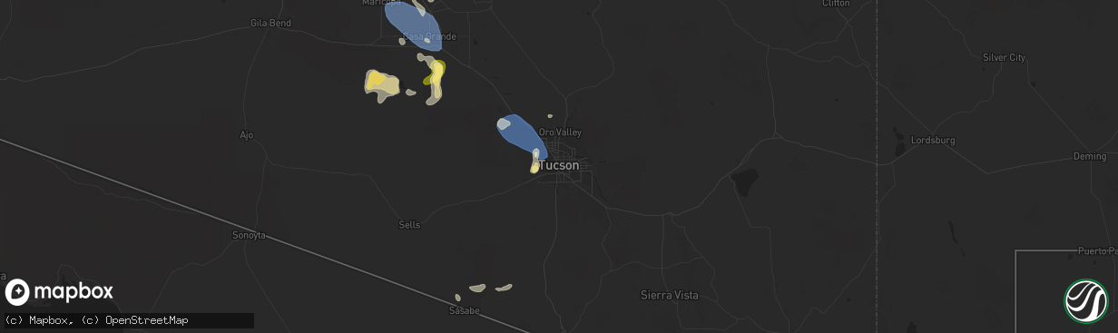 Hail map in Tucson, AZ on August 31, 2023