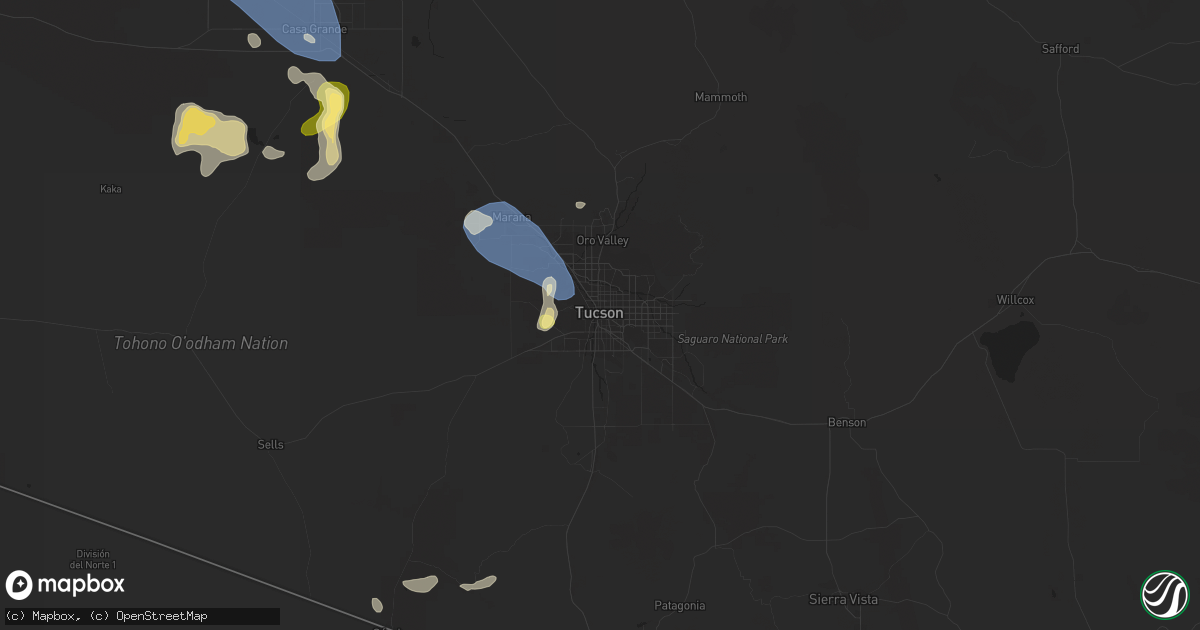 Hail map in Tucson, AZ on August 31, 2023