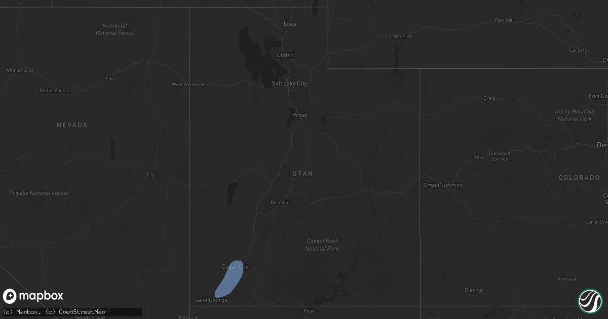 Hail map in Utah on August 31, 2023