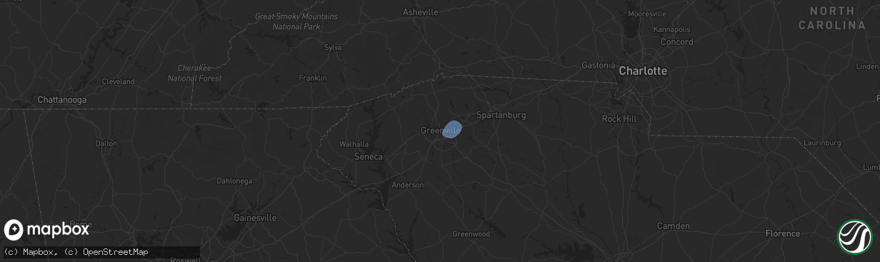 Hail map in Greenville, SC on August 31, 2024