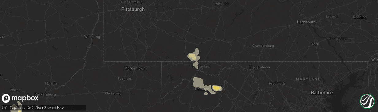 Hail map in Meyersdale, PA on August 31, 2024