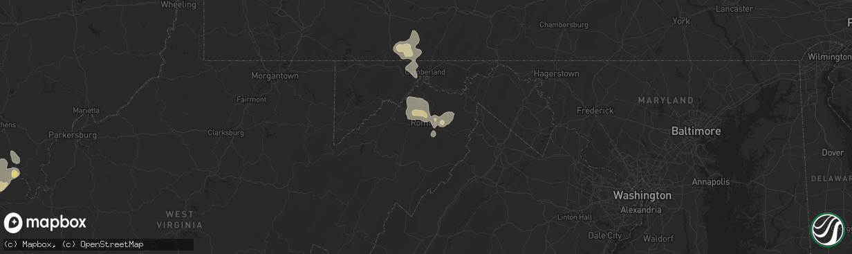 Hail map in Romney, WV on August 31, 2024