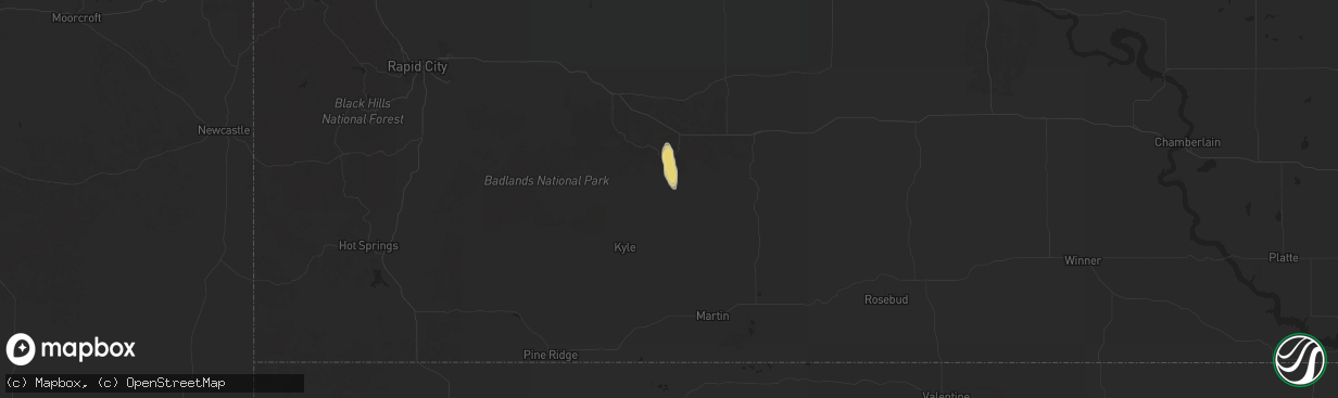 Hail map in Interior, SD on August 31, 2025