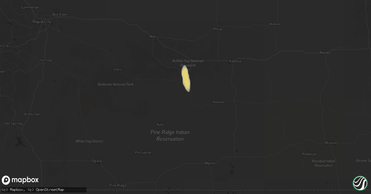 Hail map in Interior, SD on August 31, 2025
