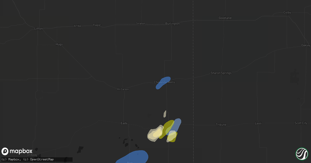 Hail map in Cheyenne Wells, CO on August 31, 2026