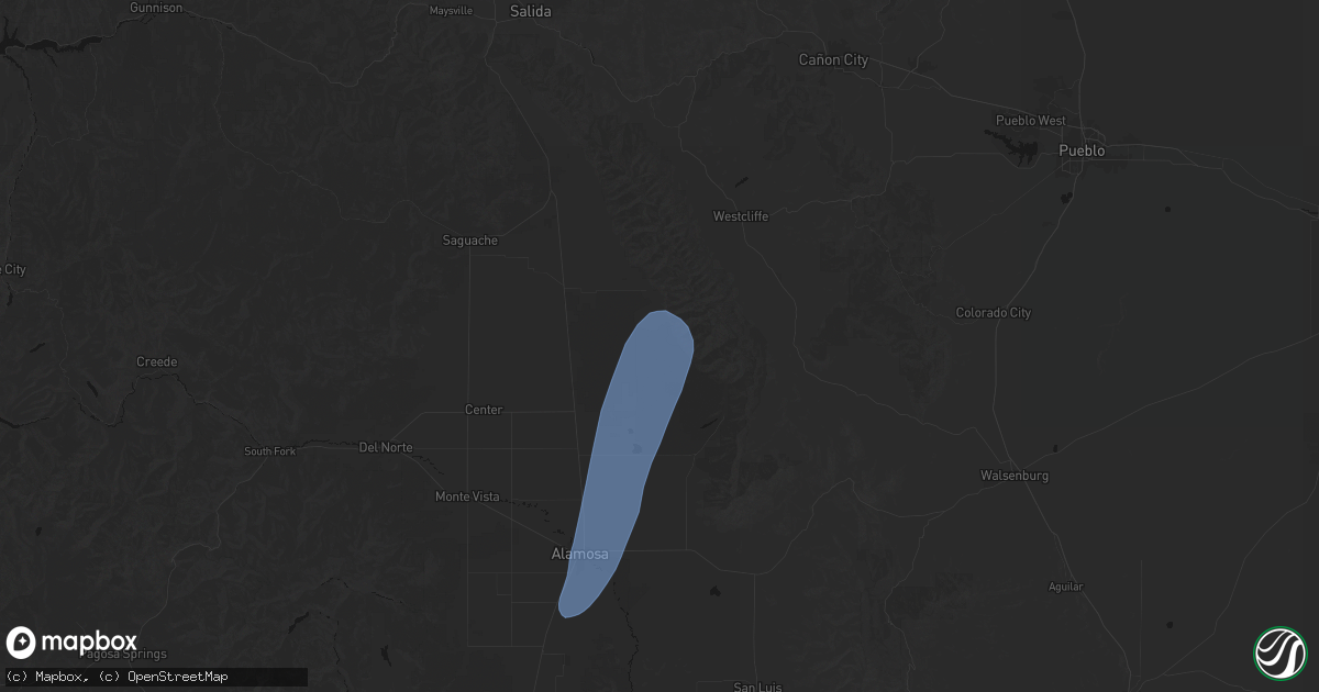 Hail map in Crestone, CO on August 31, 2026