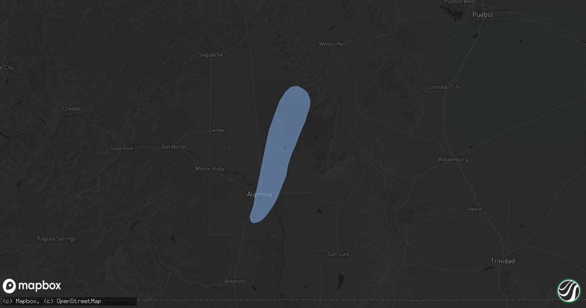 Hail map in Mosca, CO on August 31, 2026