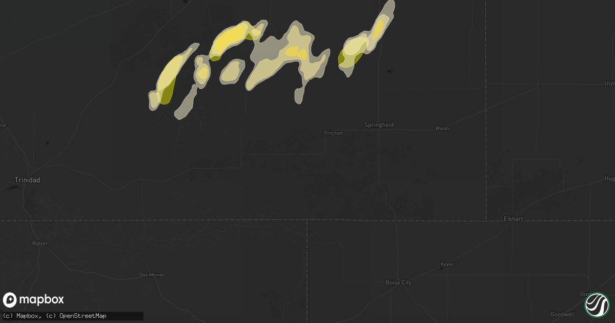 Hail map in Pritchett, CO on August 31, 2026