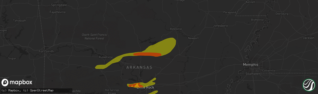 Hail map in Heber Springs, AR on September 1, 2009