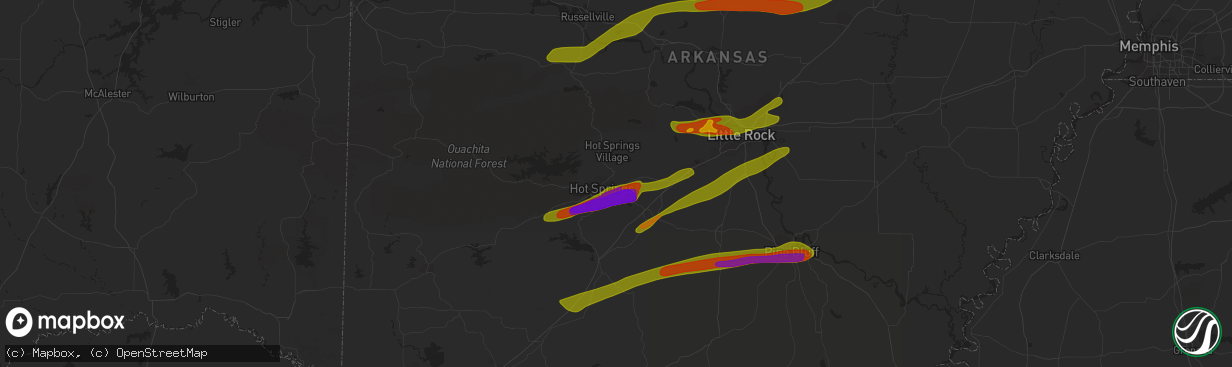 Hail map in Hot Springs National Park, AR on September 1, 2009